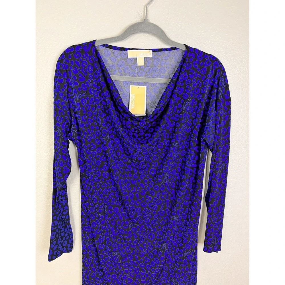 Michael Kors P/S Petite Small Blue Leopard Print‎ Stretch Shift Dress Tunic
